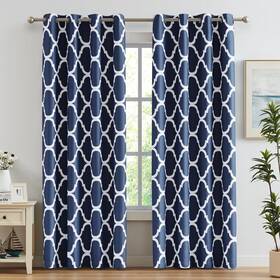 Melodieux 768716168062 Navy Blue Moroccan Room Darkening Blackout Grommet Curtains 84 Inch
