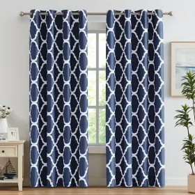 Melodieux 768716168062 Navy Blue Moroccan Room Darkening Blackout Grommet Curtains 84 Inch