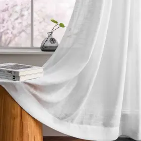 Cube-r2-wt-b Melodieux White Linen Textured Semi Sheer Curtains 84 Inches Long For Living
