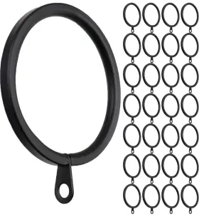 Meriville 600736117531 28 Pcs Black 2-inch Inner Diameter Metal Flat Curtain Rings With Eyelets