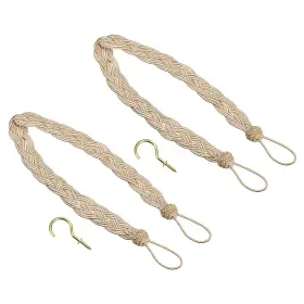 Metallixity 601968071486 2pcs 23-inch Curtain Tiebacks Braid Drapery Holdback Holder With Hook Taupe/silver