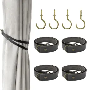 Hk0000142 Mewuthede Classic Leather Curtain Tiebacks 4pcs Retro Buckle Black