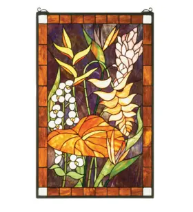 51539 Meyda Tiffany Rectangular Stained Glass Window Pane - Brass