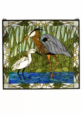 62955 Meyda Tiffany 30 Inch W X 27 H Blue Heron And Snowy Egret - Multicolor