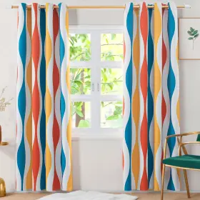 Mezq 719349426746 Blackout Curtains 84 Inch Long 2 Panels Set Wave Grommet Bedroom Blacko
