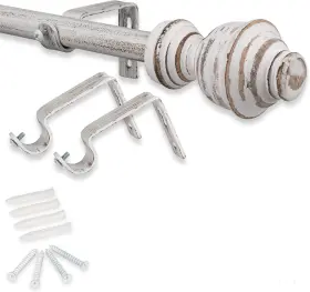 S-104 Mia Industries Inc. Single Farmhouse Rustic Curtain Rods Distressed White 48 Inch - 84