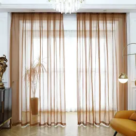 Mian-brown-4254 Mianbo Windows Brown Sheer Curtains 54 Inches Length 42 Width 2 Panels Set Cl