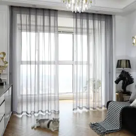 Mian-grey-4254 Mianbo Windows Grey Sheer Curtains 54 Inches Length 42 Width 2 Panels Set Cle
