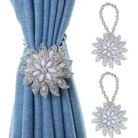 Mikomer 782911230546 2pcs Magnetic Curtain Tiebacks Decorative Crystal Flower Shape Window Curta Inch