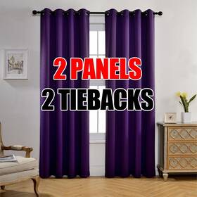 Miuco Blk-gmt-25284-pur Thermal Insulated Grommet Window Blackout Curtains Panels For Livingroo