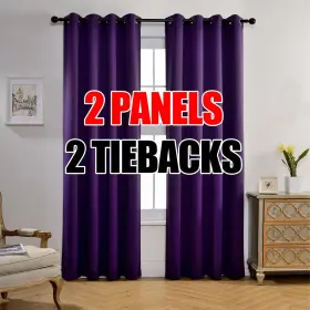 Blk-gmt-25284-pur Miuco Thermal Insulated Grommet Window Blackout Curtains Panels For Livingroo