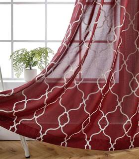 Miuco Cha-mrc-25295-bgd Moroccan Embroidery Semi Sheer Curtain Panels Faux Linen Grommet Curtai