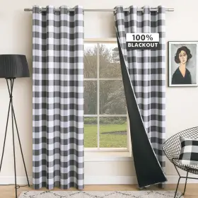 5284 Miulee Caplaid Blk 01 Buffalo Plaid Curtains For Farmhouse Bedroom Blackout Window Drapes W