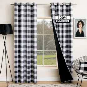 5284 Miulee Caplaid Blk 02 Buffalo Plaid Curtains For Farmhouse Bedroom Blackout Window Drapes W
