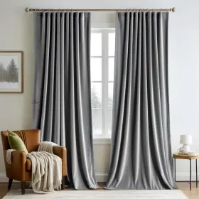Miulee Curtains Pleat 108 11 Grey Velvet Inches Long 2 Panels - Luxury Pinch Pleated R