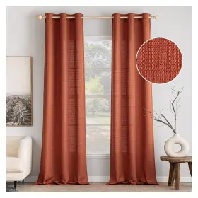 Sheer3784-07 Miulee Tzm Linen Terracotta Curtains 84 Inch Length 2 Panels Set For Living Room