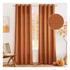 Sheer5284-10 Miulee Tzm Linen Orange Faux Textured Curtains 84 Inch Length 2 Panels Set For Li