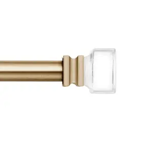 Mode 887262344390 Premium Collection Single Curtain Rod Set With Clear Square Finials - 36