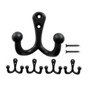 Mokife 721912184199 5 Pack Coat Hooks Wall Mounted Black Rustic Jacket Heavy Duty Double Pr