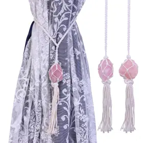 Gdstsu025903 Mookaitedecor 2 Pack Natural Rose Quartz Raw Crystals Curtain Tiebacks Rope With Tassels I