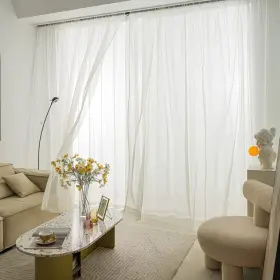 Yue-beige-50 Moonvan Windows Semi Beige Sheer Curtains 50 Inches Length 52 Width 2 Panels S