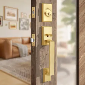 B0ddtfpld7 Moquin Brushed Gold Square Front Door Handle Set Heavy Duty Entry