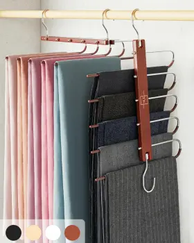 Moralve 060788200080 Pants Hangers Space Saving - 2 Pack European Beechwood Scarf And Jean