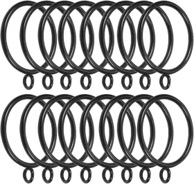Mromax 744759892256 1-3/4 Inch Metal Black Curtain Rings With Eyelets 16 Pcs