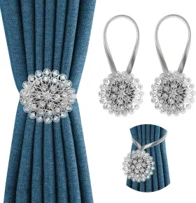 30ct-mcs-1 Mydaytin Crystal Decor Curtain Tiebacks 2 Pack Magnetic Tieback Silver