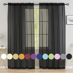 Cs01bla95 Mystic-home Black Sheer Curtains 95 Inch Length 2 Panels Rod Pocket Semi Privacy C