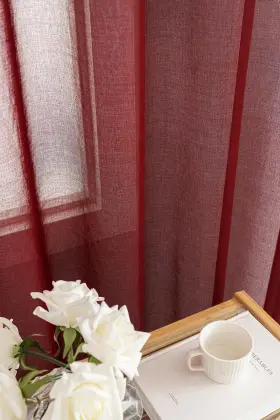 Cs01bur95 Mystic-home Burgundy Sheer Curtains 95 Inch Length 2 Panels Rod Pocket Semi Privac