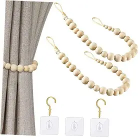 Wbct13 N-kongjian Wood Bead Curtain Tieback 2 Pack Natural Drape Tiebacks For Thin Or 1 Pair