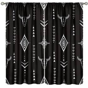 Nanacur 446315534312 Aztec Tribal Decorative Curtains Western Bohemian Bull Skull Vintage Rustic