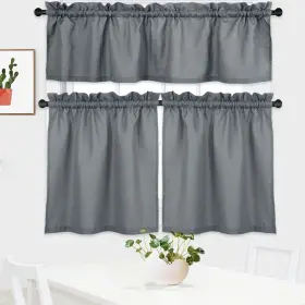 Wafflegrey3615 Nanan 3 Pieces Tier Curtains And Valance Set Waffle Weave Textured Half Window Caf
