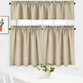 Waffletaupe3615 Nanan 3 Pieces Waffle Weave Textured Kitchen Tier Curtains And Valance Set Fo