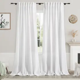Hkc09-wt5296 Nanspring Solid White Curtains 96 Inches Long 2 Panels Back Tab Sheer Linen Curtain Mod