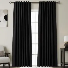 Hkc12-bk5284 Nanspring Black Linen Blackout Curtains 84 Inches For Bedroom Pinch Pleated Modern Farm