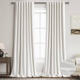 Nanspring Hkc12-nt52120 Cream 100% Blackout Linen Curtains For Bedroom 120 Inches Long Back Tab Therm