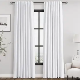 Hkc12-wt5284 Nanspring White Linen Blackout Curtains 84 Inches Long 2 Panels For Living Room Back Ta