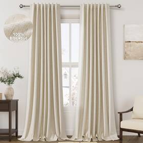 Nanspring Hkc12-ym52100 Beige 100% Blackout Linen Curtains For Bedroom 100 Inches Long Back Tab Therm