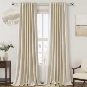 Hkc12-ym52100 Nanspring Beige 100% Blackout Linen Curtains For Bedroom 100 Inches Long Back Tab Therm