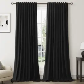 Hkc15-bk5295 Nanspring Black Linen Blackout Curtains For Bedroom 95 Inch Length 2 Panels Set Back Ta
