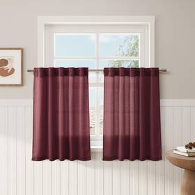 Nanspring Hkt14-jh3624 Burgundy Linen Kitchen Curtains 24 Inch Length Cotton Blend Light Filte
