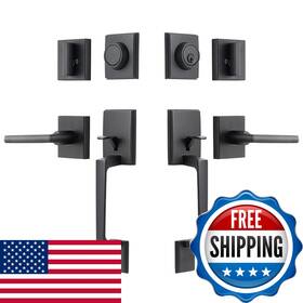 Natsukage B09slt8qvw Front Door Handle Set Heavy Duty Double Lock Matte Black