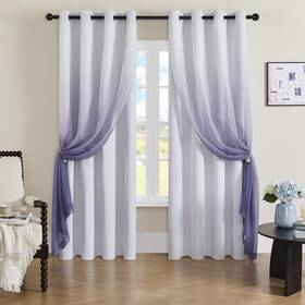 Naturetalk A-252108 Room Darkening Blackout Curtains With Gradient Sheer 2 Pieces Drape Pane