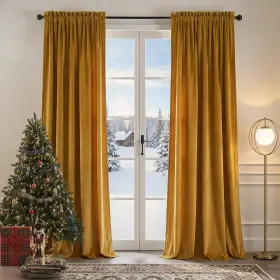 53108-cg-mustardyellow Nemia Mustard Yellow Velvet Curtains Thermal Insulated Blackout Curtain For B