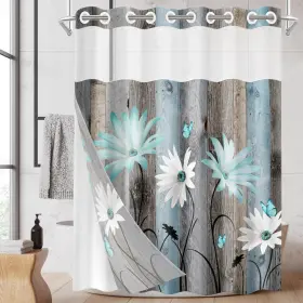 Czh24032113-dlbyl-7174 Nesphy No Hook Rustic Farmhouse Shower Curtain With Snap In Fabric Liner Set Teal D