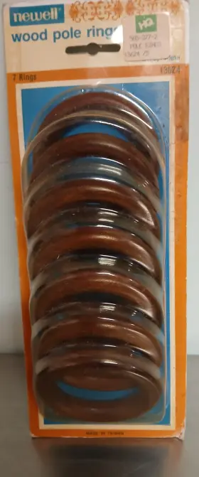 Rn-13624 Newell Nip 7 Pc Walnut Wooden Curtain Drapery Rings W Hook Eyes-use 2-1/4 Inch Dia Poles