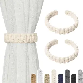 Niceec 313114377310 2 Pack Natural Cotton Rope Curtain Tiebacks Farmhouse Rustic Style Decora