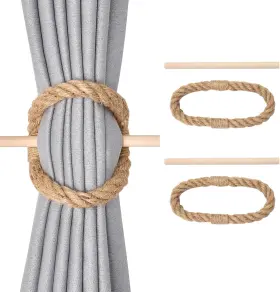 Niceec 445021488490 2 Pack Natural Jute Rope Curtain Tiebacks Boho Rustic Style Decorative